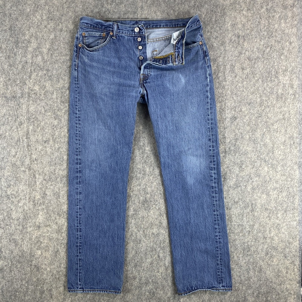 Levis 501 Jeans Mens 36x34 (36x31) Blue Straight Button Fly American Chew Denim